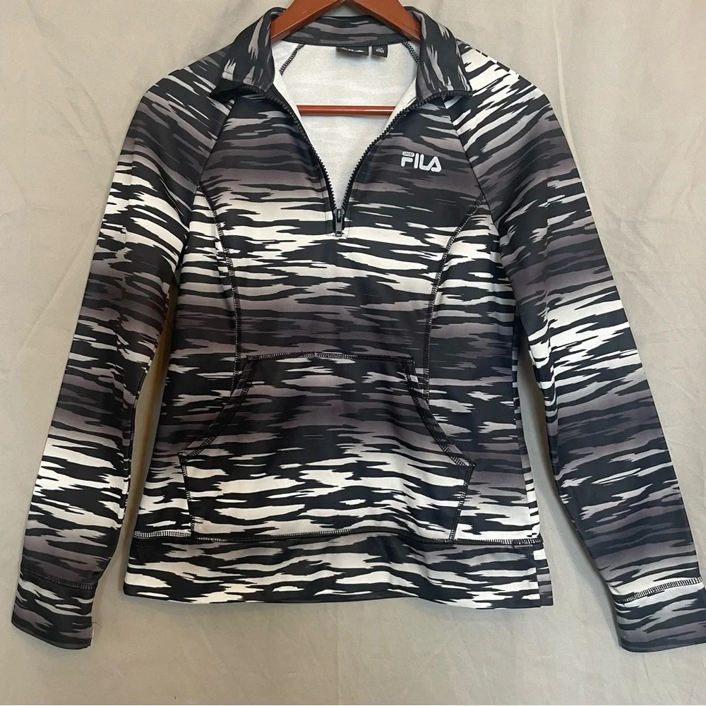 FILA SPORT Women’s Gray Black Zebra Print 1/4 Zip Sweatshirt Size XS